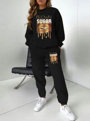 Women's Plus Letter & Lip Print Sweatshirt & Joggers Set