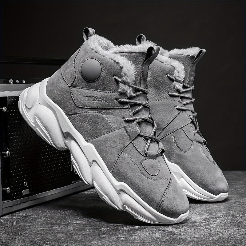 Men's Winter Plush Lace up Sneakers Casual Fuzzy Walking Shoes