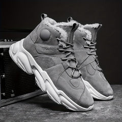 Men's Winter Plush Lace up Sneakers Casual Fuzzy Walking Shoes