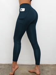 High Waisted Workout Leggings Solid Color Yoga Gym Tight Pants with Pocket