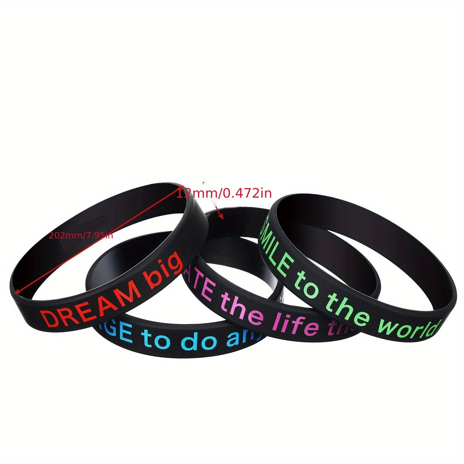 12 Pcs Inspirational Slogan Silicone Bracelet Set 20 32x1 22 Cm