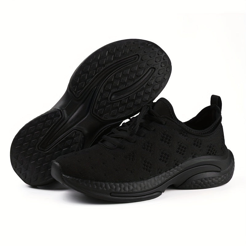 Men's Knit Running Shoes Breathable Soft Sole Sneakers Lace Up Outdoor Jogging