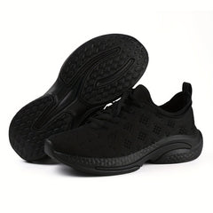Men's Knit Running Shoes Breathable Soft Sole Sneakers Lace Up Outdoor Jogging
