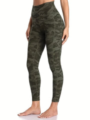 Camo Print High Rise Yoga Leggings with Phone Pockets