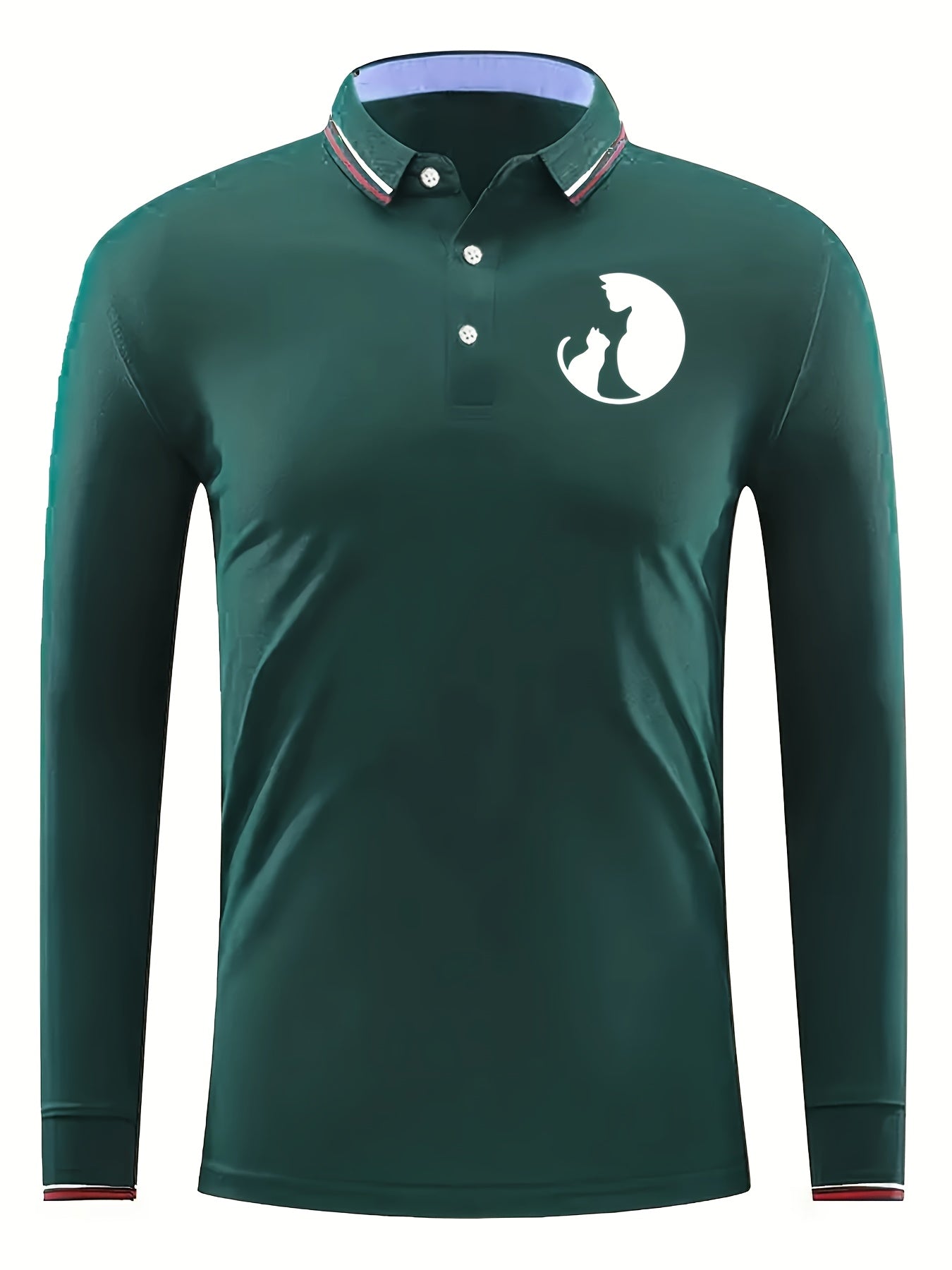 Men's Cats Silhouette Print Golf Shirt Long Sleeve