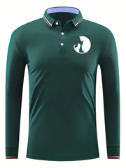 Men's Cats Silhouette Print Golf Shirt Long Sleeve