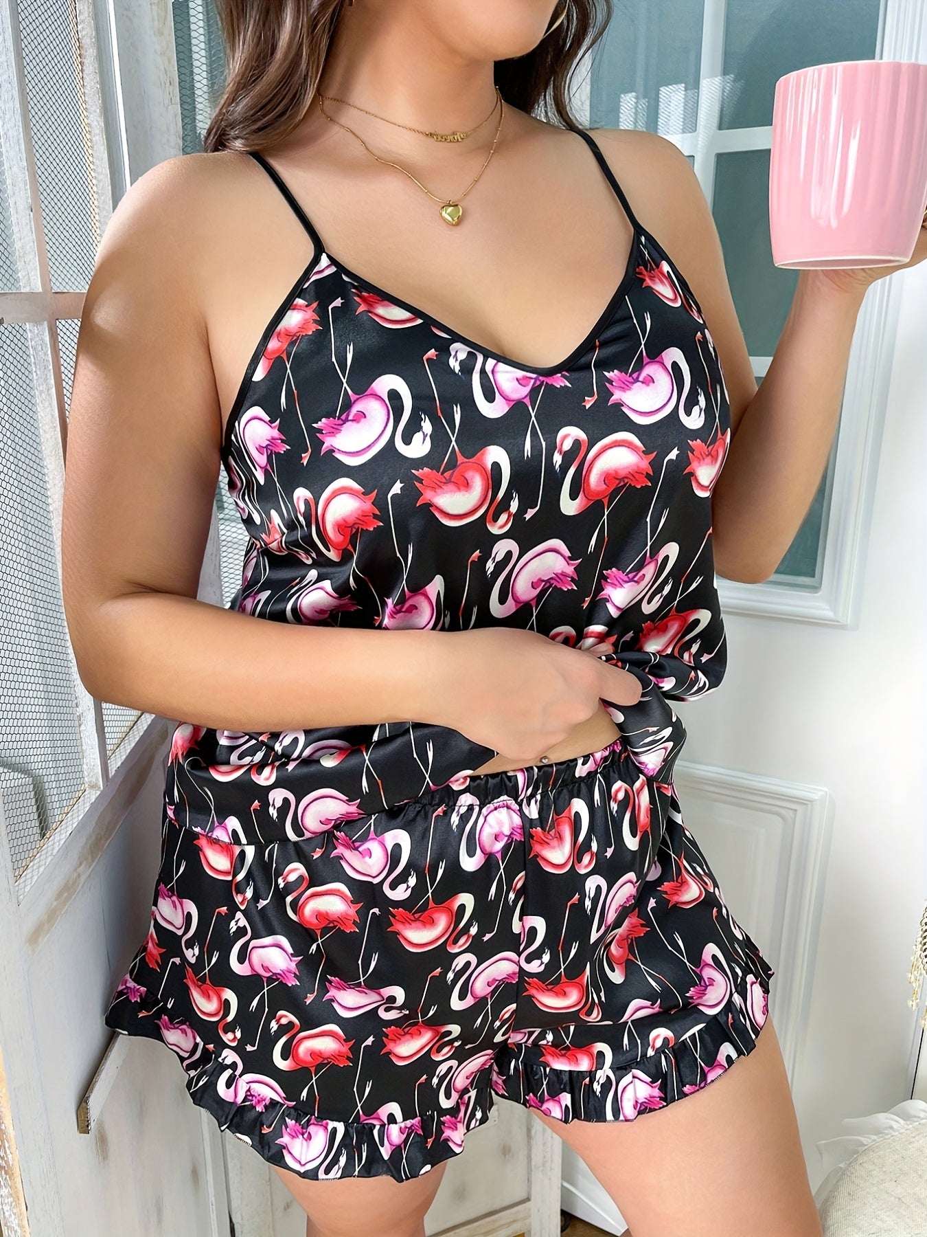 Women's Plus Flamingo Print Pajama Set