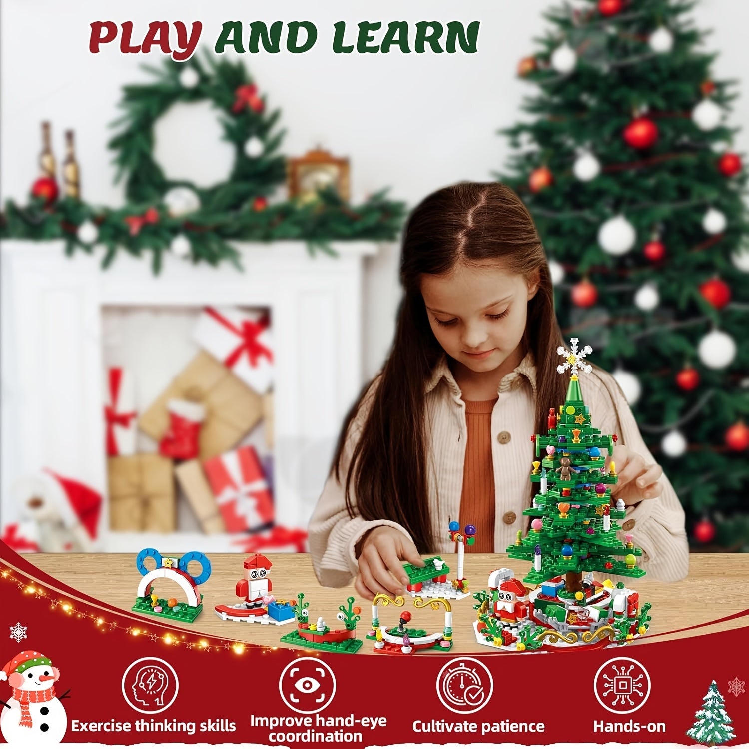 24 IN 1 Advent Calendar Christmas Tree Building Toys With Rotating Base