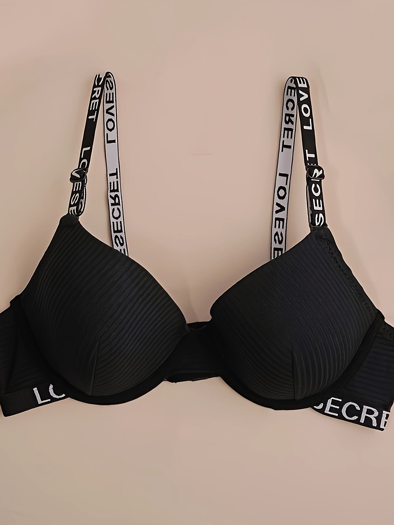 Letter Print Push Up Bra Comfy & Breathable Everyday Bra