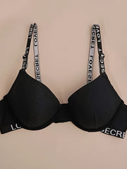 Letter Print Push Up Bra Comfy & Breathable Everyday Bra