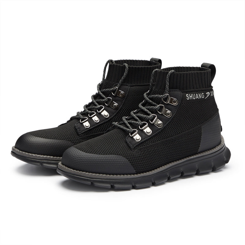 Men's Winter Knitted Lace-Up Mid Boots