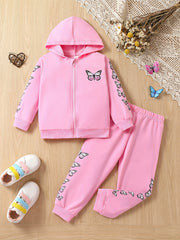 Girls 2pcs Hoodie Top & Sports Trousers Butterfly Print
