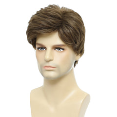 Short Brown Layered Mens Wig for Cosplay Party Costume Hair Full Wig