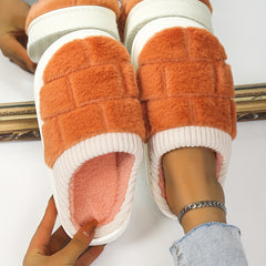 Plaid Pattern Slip-On Plush Lined Slippers