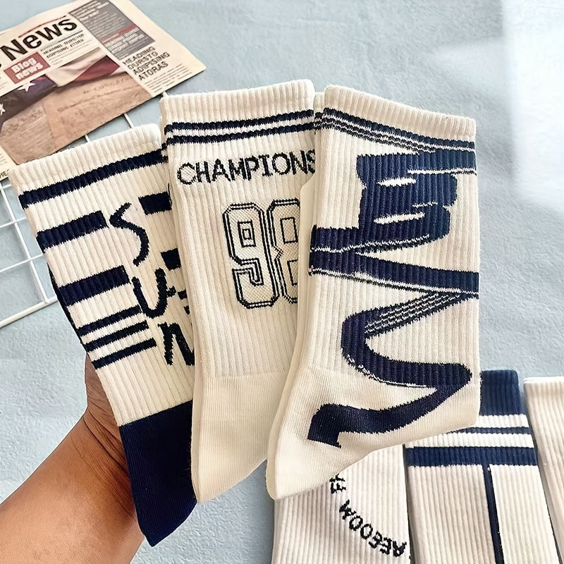 6 Pairs Letter Print Ribbed Socks for Women