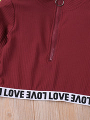 2pcs LOVE Letter Long Sleeve Dress Set