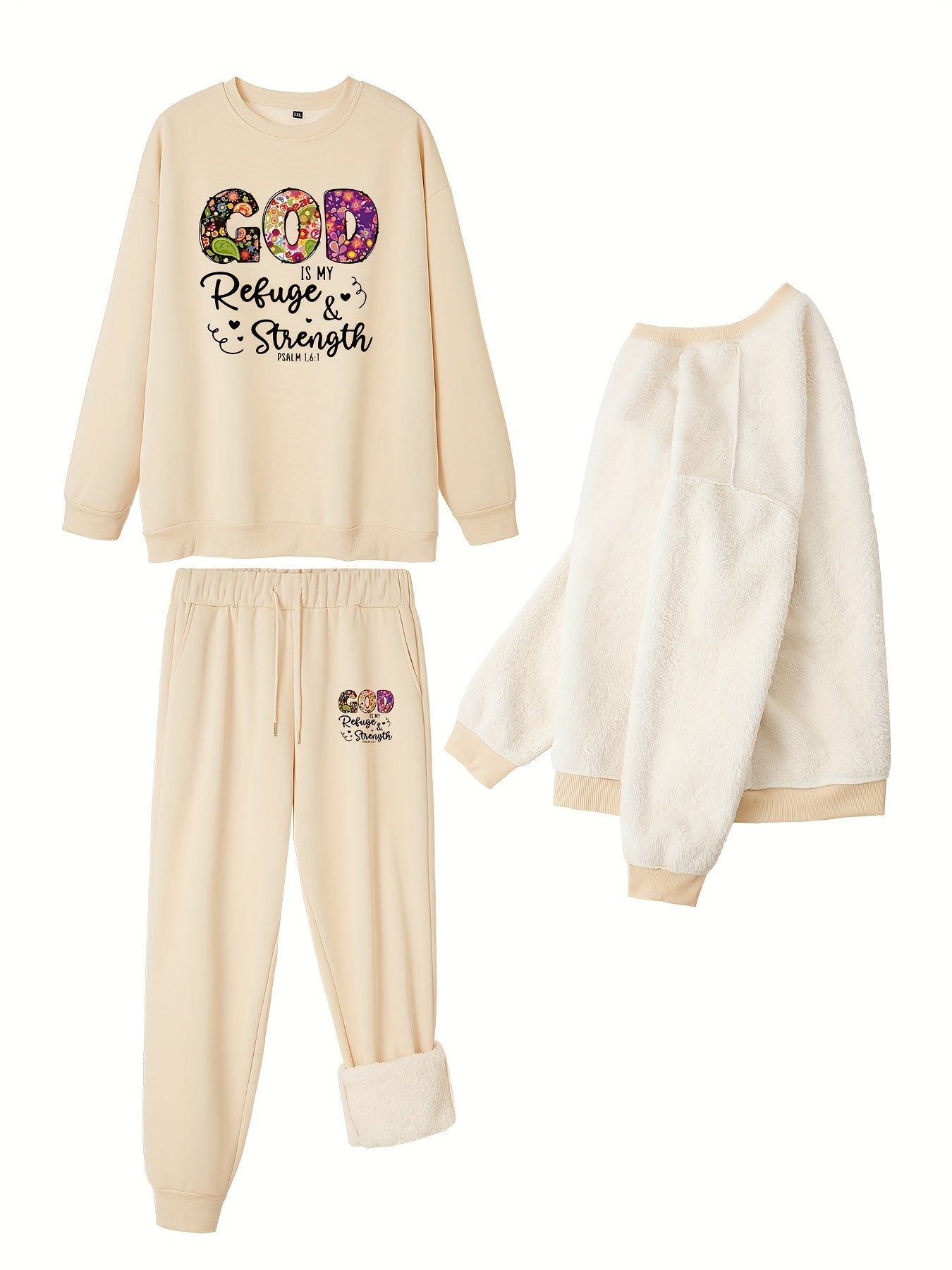 Floral Slogan Print Sweatshirt & Joggers Set