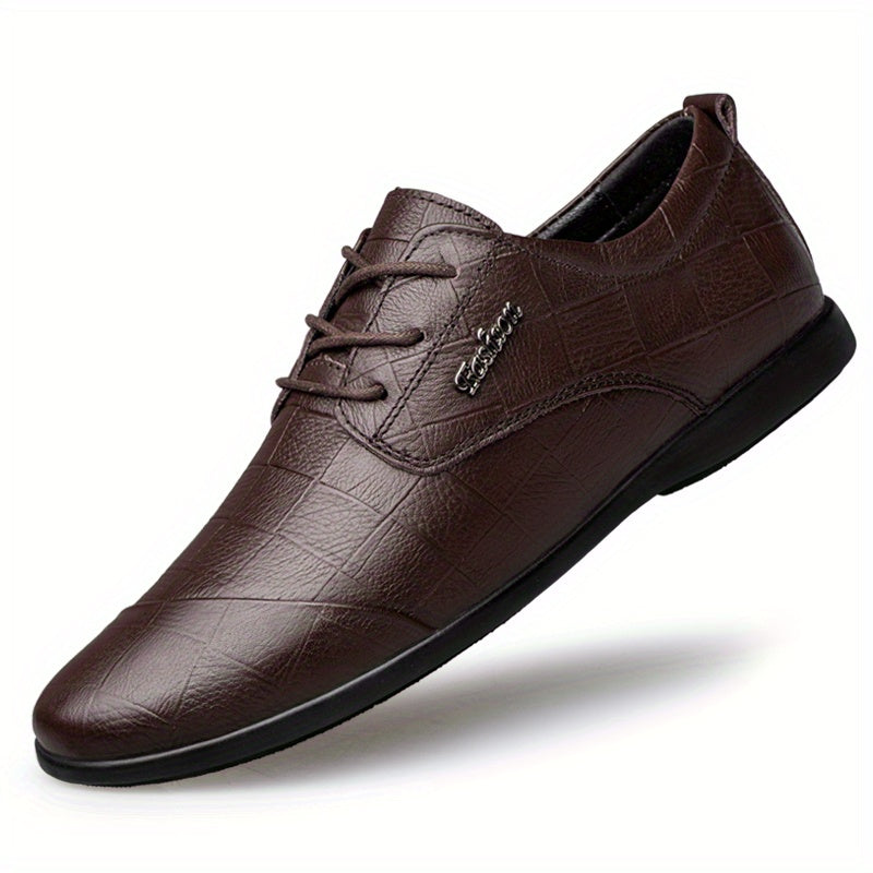 Men's Plaid Leather Derby Shoes British Style Wedding Business