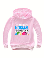 WHY BE NORMAL Letter Print Boys Casual Pullover Hooded Long Sleeve Sweatshirt