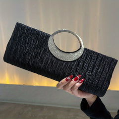 Satin Evening Bag Clutch Purse Rhinestone Decor Handbags for Party Wedding