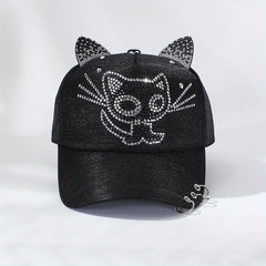 Rhinestone Cat Ears Baseball Cap Sun Hat Cartoon Lightweight Golf Dad Hat