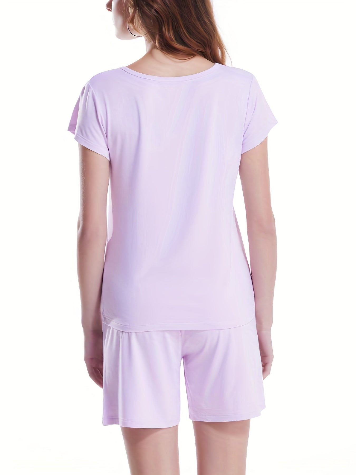 Solid Lounge Set Crew Neck Top & Lace Up Shorts Women's Loungewear