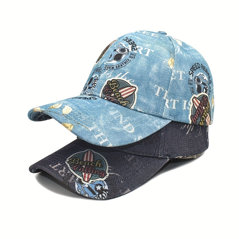 Vintage Graffiti Print Baseball Cap Unisex Denim Distressed