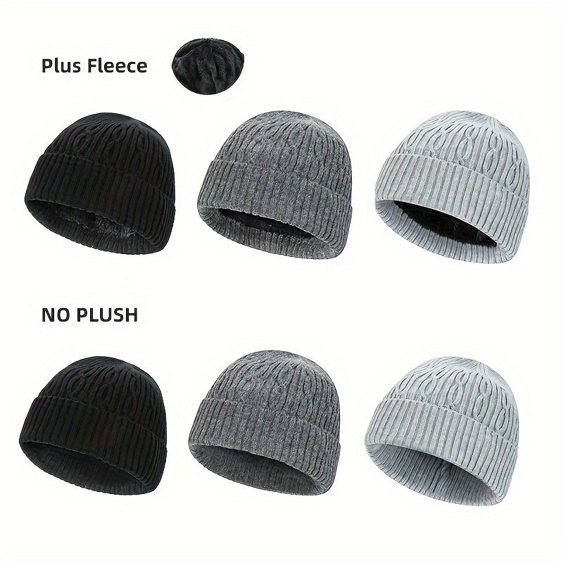 Knitted Cap With Fleece Lining Winter Beanie Hat