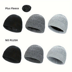Knitted Cap With Fleece Lining Winter Beanie Hat