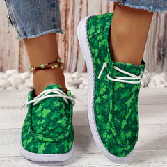 Green Floral Pattern Slip On Flat Shoes Women's Shallow Mouth Casual Shoes