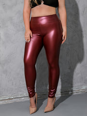 Women's PU Leather Wideband Waist High Stretch Leggings