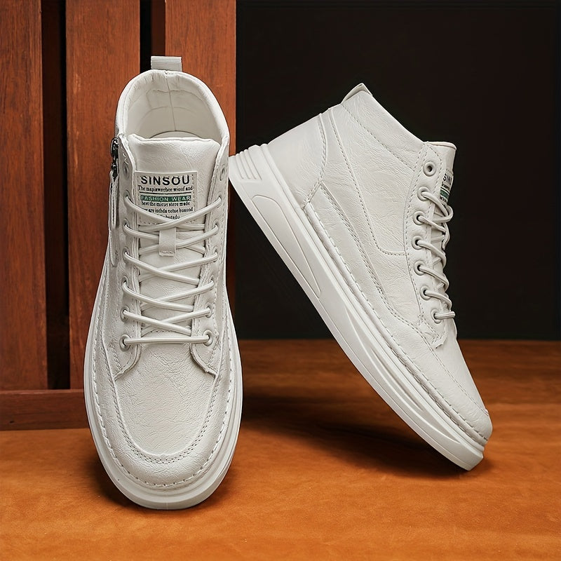 Men's Lace up PU Leather Boots Side Zip Casual Walking Shoes