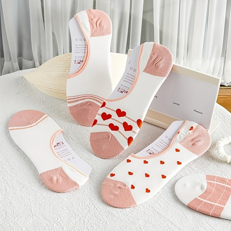 7 Pairs Heart Print Low Cut Ankle Socks Women's Stockings