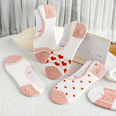 7 Pairs Heart Print Low Cut Ankle Socks Women's Stockings