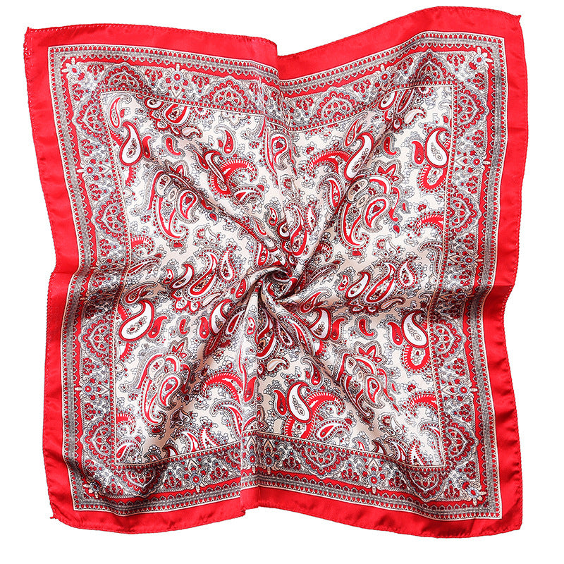 Vintage Print Satin Square Scarf Neck Hand Bandana Headwrap Silk Feel