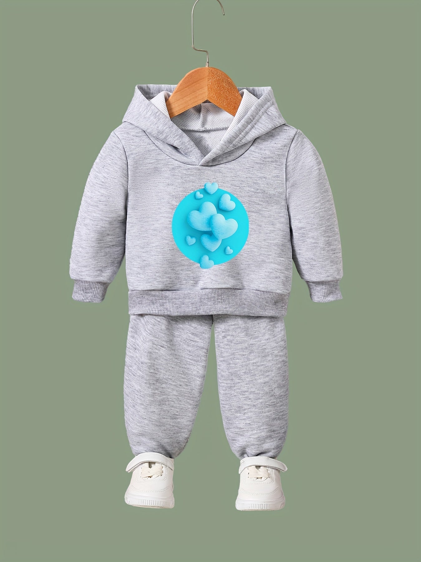 2pcs Heart Graphic Hoodies Pants Set Girls