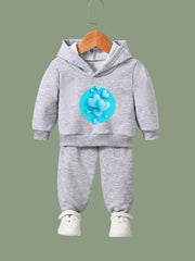 2pcs Heart Graphic Hoodies Pants Set Girls