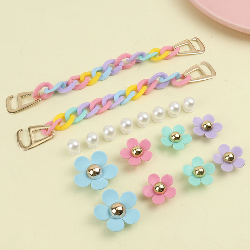 Colorful Flower Faux Pearls Shoe's Accessory Ornaments Set