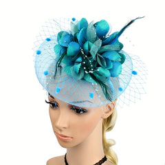 Green Mesh Flower Fascinator Hats With Veil Pillbox Hat Velvet Hair Clip