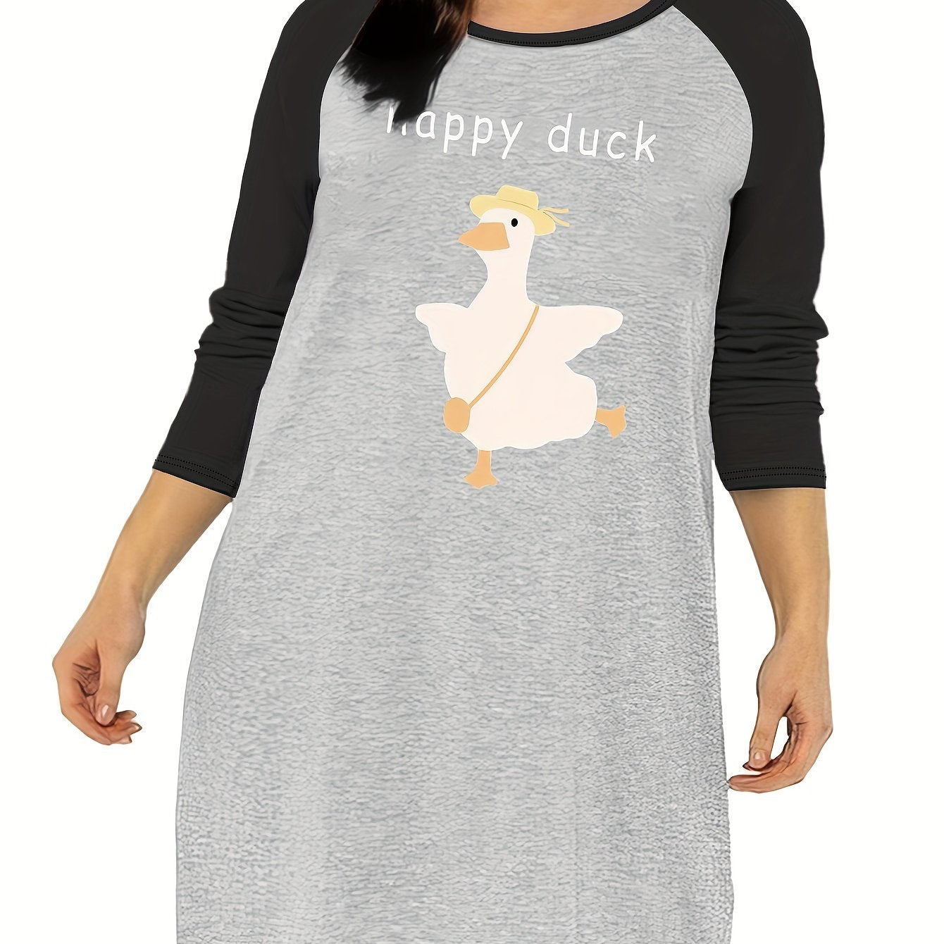 Duck & Letter Print Raglan Sleeve Round Neck Tee Sleep Dress