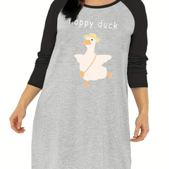 Duck & Letter Print Raglan Sleeve Round Neck Tee Sleep Dress