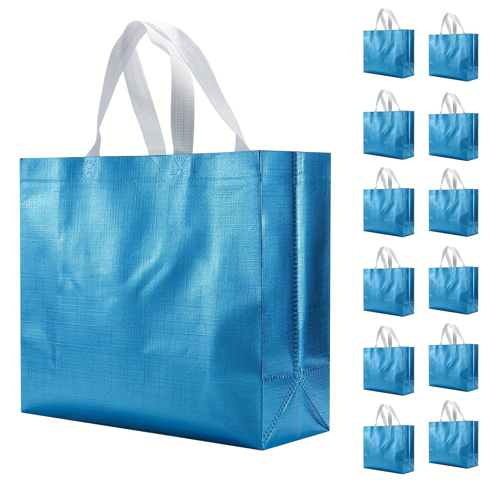 12 Pcs Blue Glossy Reusable Gift Bags Non Woven Shopping Tote