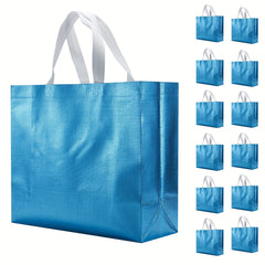 12 Pcs Blue Glossy Reusable Gift Bags Non Woven Shopping Tote