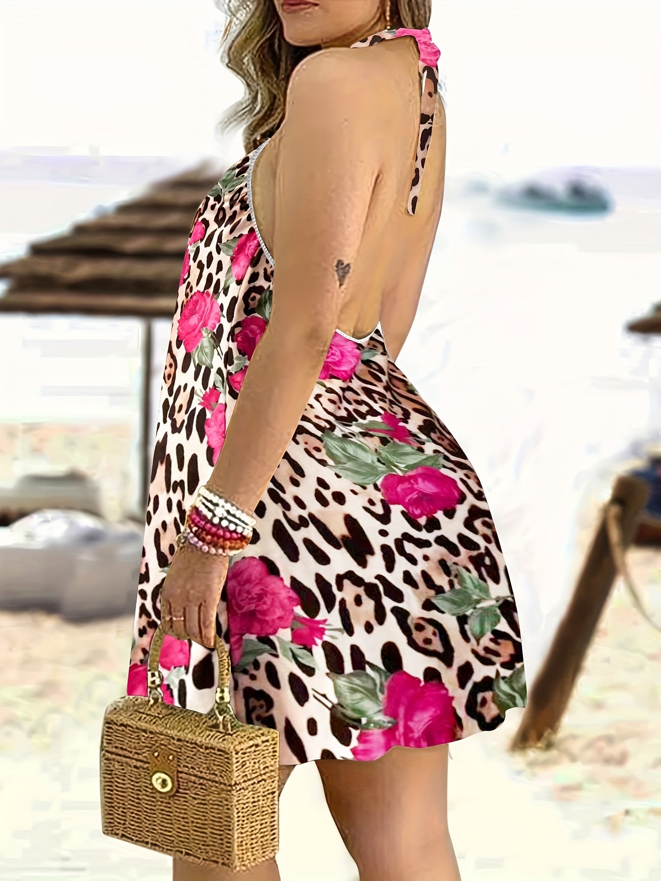 Leopard Halter Neck Home Wear Dress
