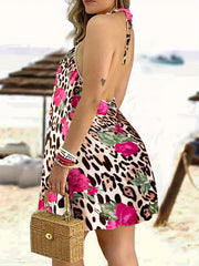 Leopard Halter Neck Home Wear Dress