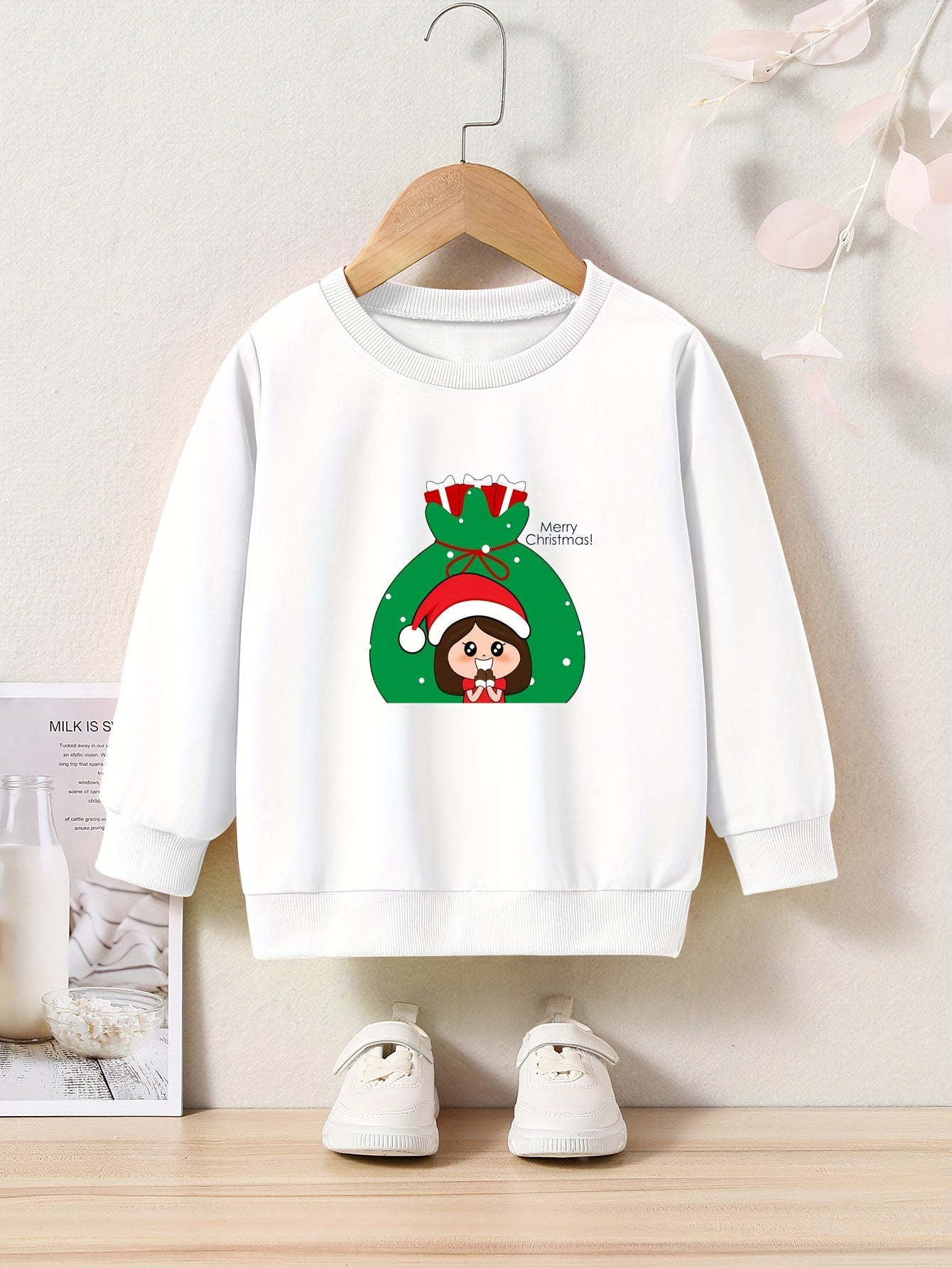 Merry Christmas Print Graphic Crew Neck Long Sleeve Sweatshirt