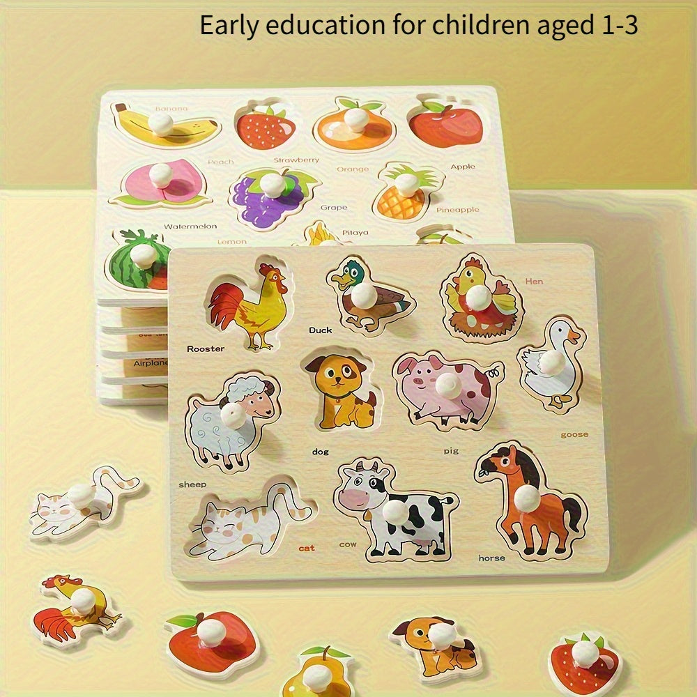 Wooden Shape Sorting Puzzle Board Animal & Object Matching Game