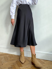 Vintage Satin Maxi Skirt High Waist Summer Casual Solid Retro Style