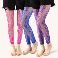 3 Pairs Floral Jacquard Footless Pantyhose Thin Fishnet Leggings