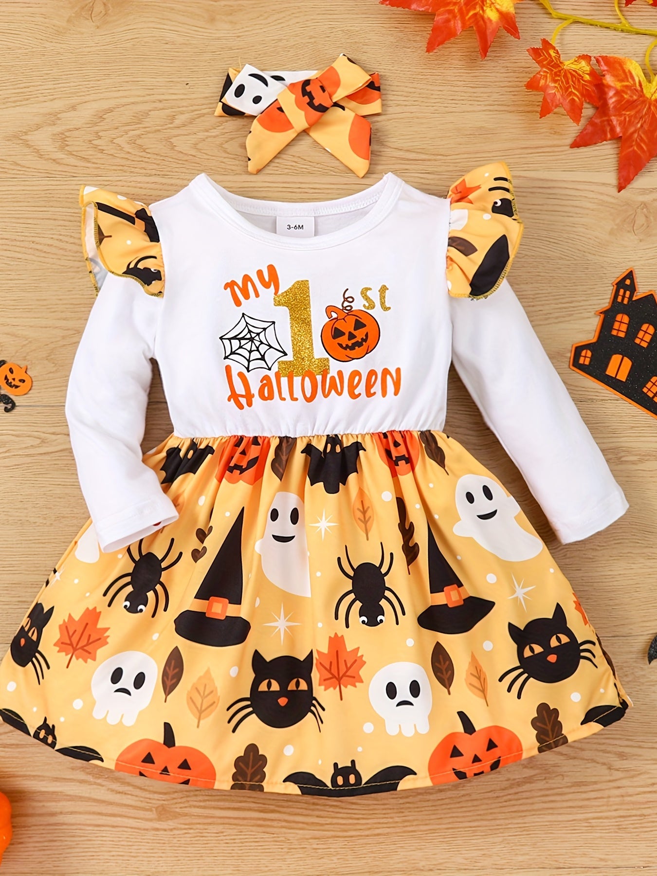 Cartoon Graphic Cotton Halloween Dress for Baby Girl